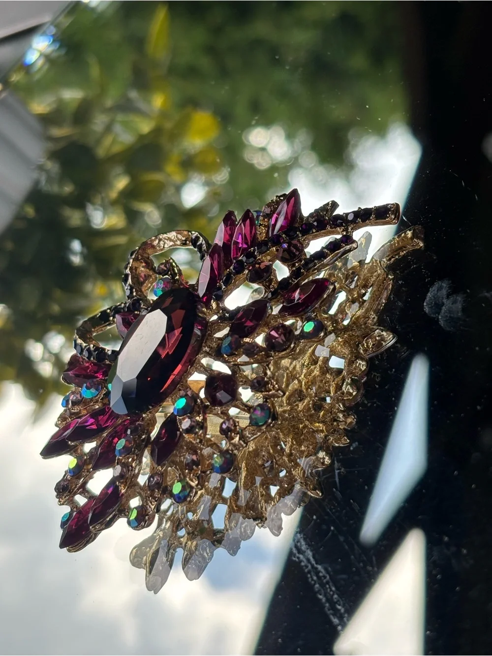 Gold-tone Pink Crystal Floral Brooch - Picture 5 of 7
